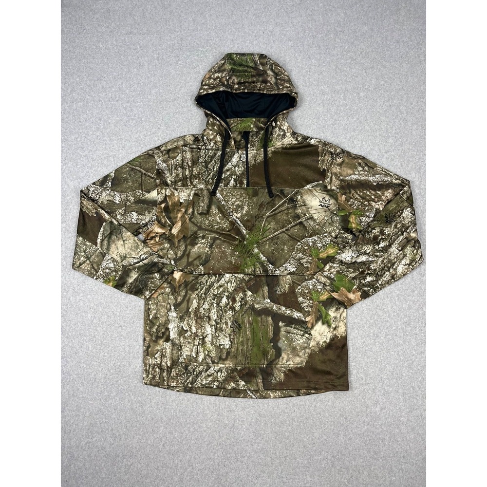 Realtree Sweatshirt Mens L APX Camo 1/4 Zip Lined Vented Hooded Pullover